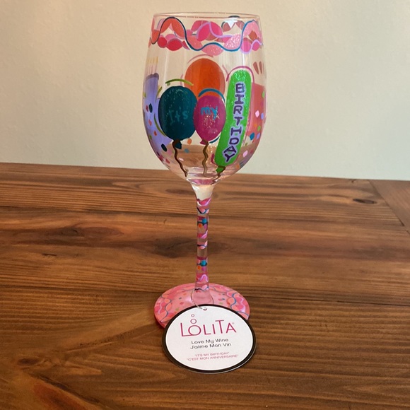 NWT “It’s My Birthday” Hand-Painted Wine Glass by Lolita - Picture 2 of 6